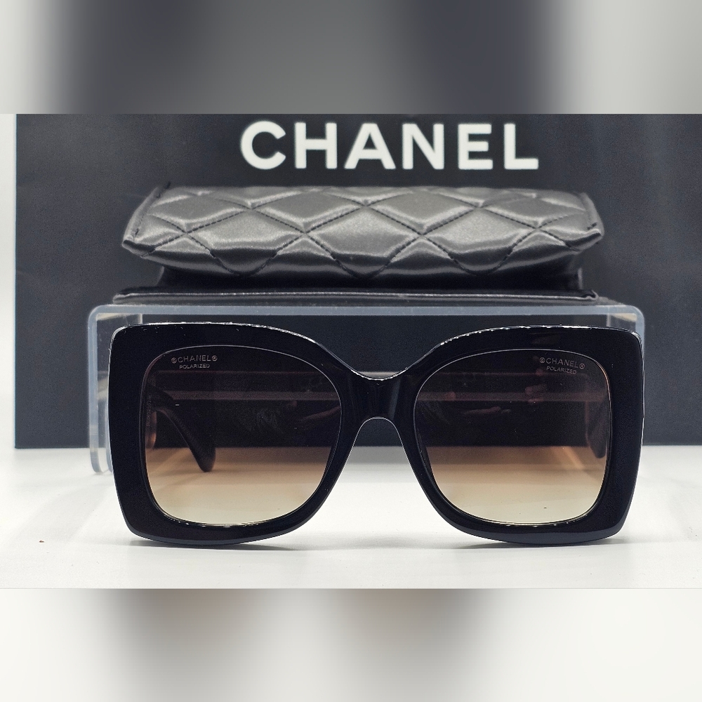 CHANEL Black Sunglasses with Gold Accents - Picture 8 of 12